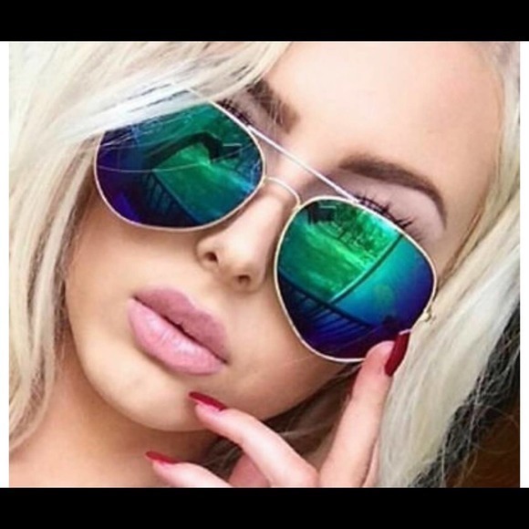 New Mirrored Aviator Sunglasses Blue Green